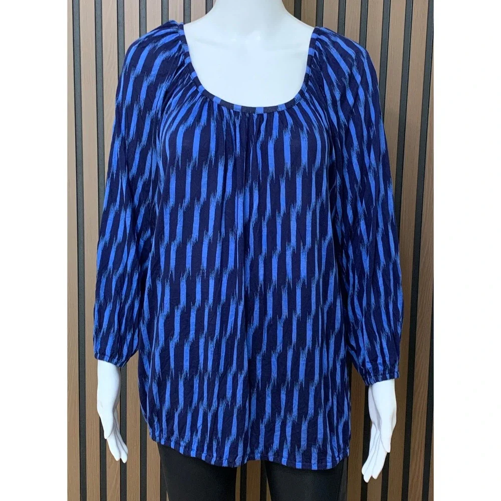 Michael Michael Kors Women's Blue Ikat Stripe Viscose Scoop Neck Blouse XL